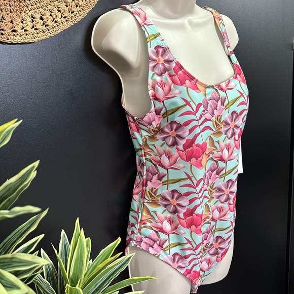 Nicole Miller Leaf Cascade print scoop neck/back,padded 1 piece swimsuit,summer - Picture 4 of 11
